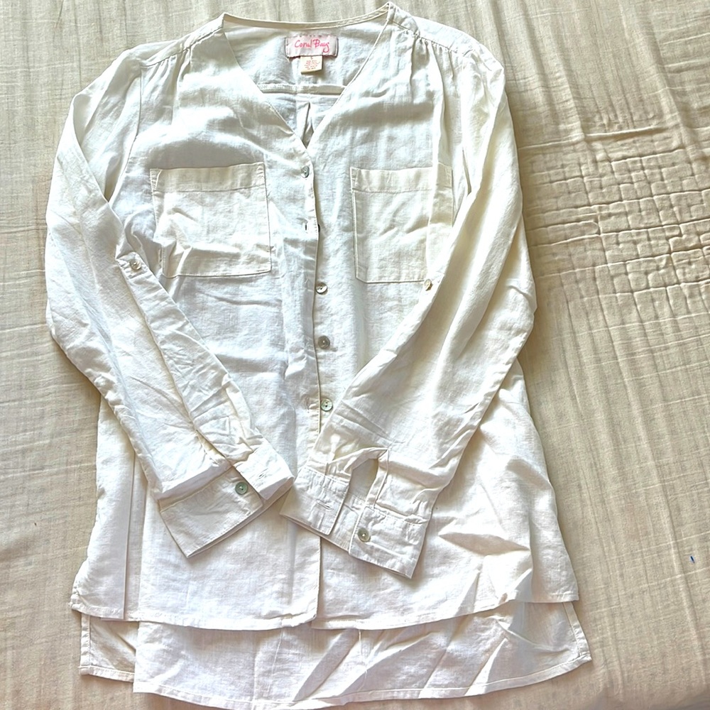 Coral Bay White Button-Up Blouse